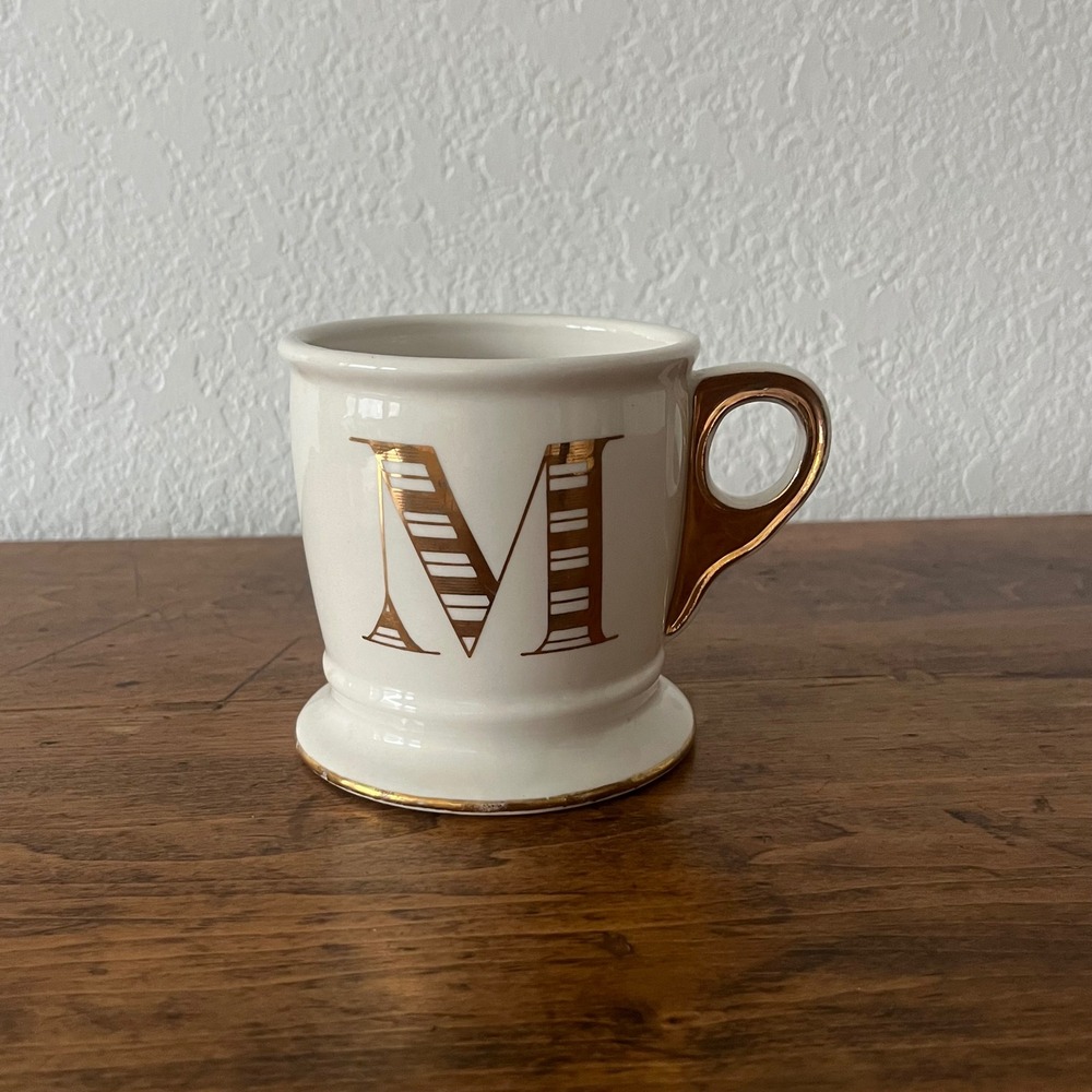 Anthropologie Limited Edition Golden Monogram M Mug Gold Initial Cream Cup